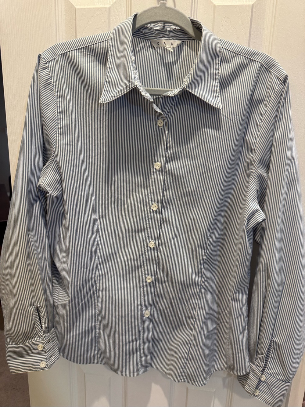 CAbi Blue and White Striped Button-Up Shirt